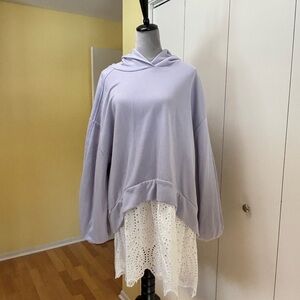 Pilcro Lavender Hoodie with White Eyelet Hem XL